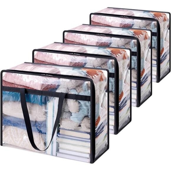 4 Pack Clear Clothes Storage Bags,40L Plastic Blanket Storage Bag,Vinyl Foldable - Picture 1 of 7